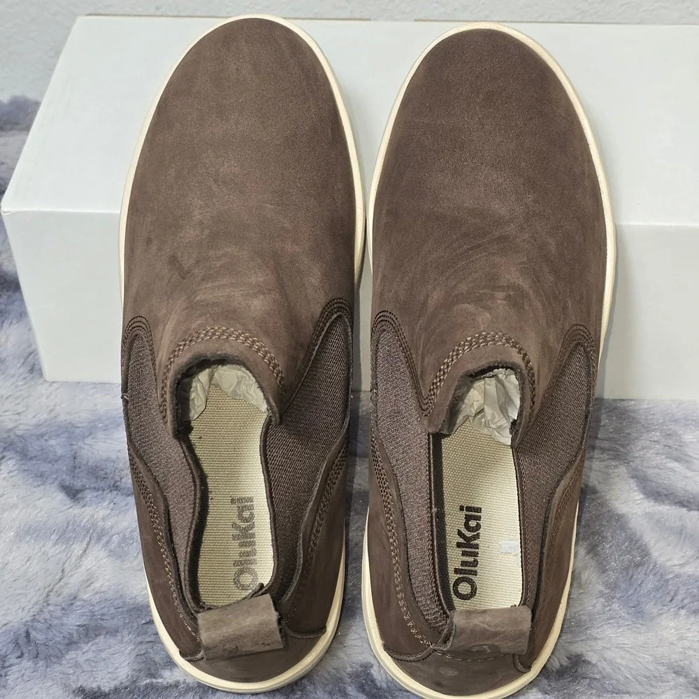 NWOT OluKai Pehuea Mid Brown Java Leather Slip On Casual‎ Boots Womens 7